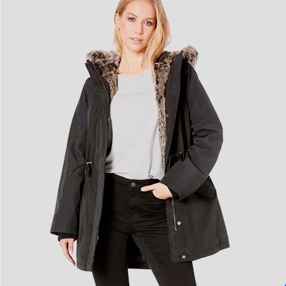 Levi's Women's Black Arctic Cloth Faux Fur Lined Hooded Parka Size Small